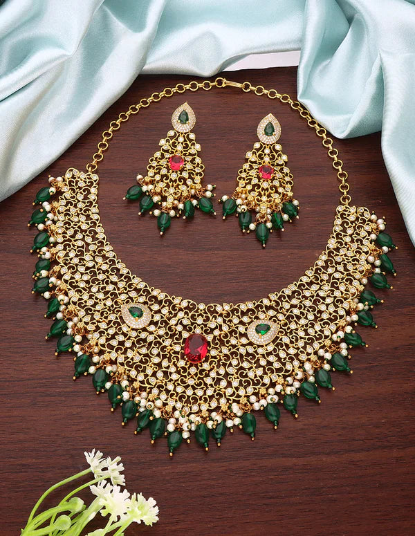 Designer Zirconia Black Rose Polish Necklace Set