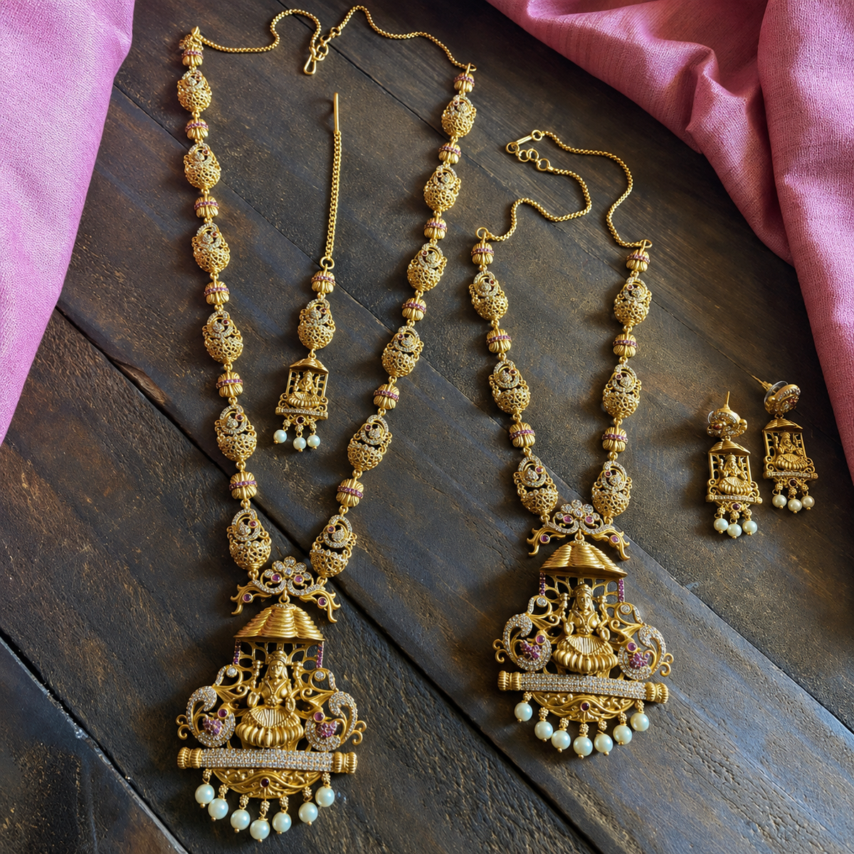 Design Gold Look Mahalakshmi AD Mayil Bridal Combo