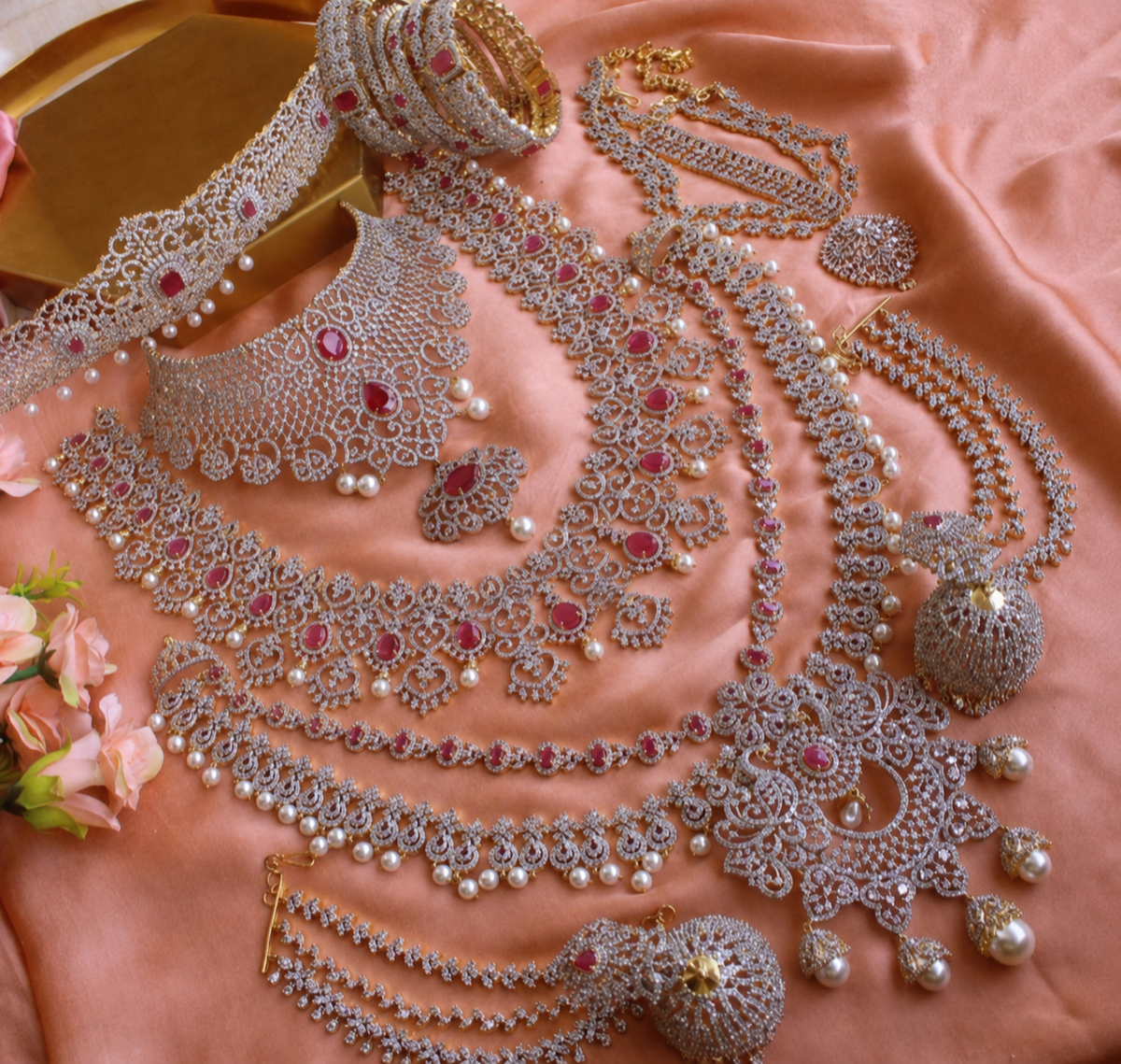 Stone By pink Rose gold Necklace Full set chocker