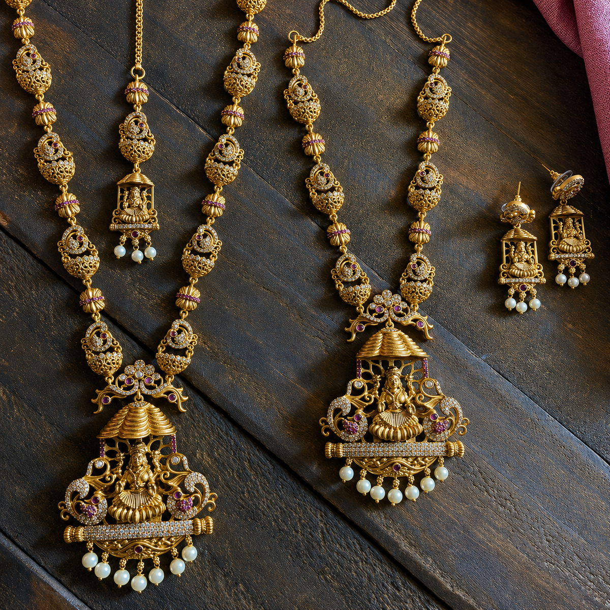 Design Gold Look Mahalakshmi AD Mayil Bridal Combo